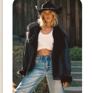 Black Fur-Trimmed Denim Jacket